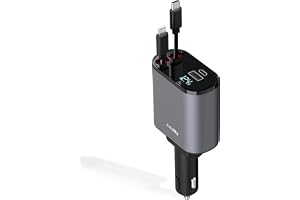 AutoSky 4-i-1 infällbar billaddare med snabbladdning – USB-C och Lightning-kabel plus en USB-C och USB-A-port