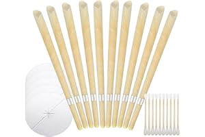 KEQAR 10 candele per orecchie, realizzate con cera d'api naturale, candele a cono profumate per pulizia e rimozione tappo cerume, coni per orecchie bloccate, con 5 dischi protettivi