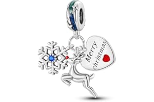 Parmuz 925 Sterling Silver Christams Charm for Bracelet Snowflake Halloween Dangle Charm Beads Santa Claus Snowman Deer Bead Charm, Merry Christmas Gifts for Women