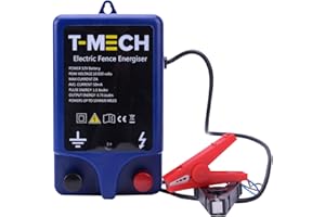 T-MECH MonsterShop Electric Fence Energiser Battery Powered Charger 12V Water Resistant 10km Fencer With Earth Steak 1.0J IPX6