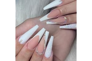 LUVADEYO Sztuczne paznokcie, długie, białe, sztuczne paznokcie, baleriny akrylowe, naturalne, 24 sztuki, dla kobiet i dziewcząt