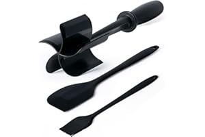 MEGAVOW Mince Meat Masher Utensil, Set of 3 Meat Chopper with Silicone Spatula and Pastry Oil Brush Heat Resistant Kitchen Multifunctional Separator Tools for Beef, Potato, Turkey, Fruit, Butter
