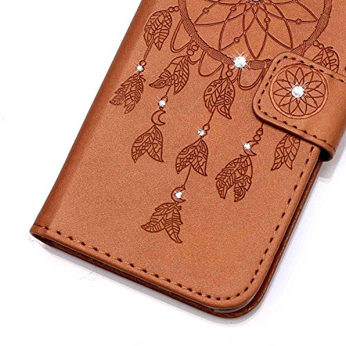 SKYXD für Samsung Galaxy J3 2016 J320FN Hülle Leder Traumfänger Blumen Drucken Muster,Brieftasche Klappbar Glitzer Strass PU Folio Schutzhülle [Kartenfach / Magnet / Standfunktion / Trageschlaufe] Inner Silikon Klapphülle mit [Handyanhänger + Eingabestift] 3 in 1 Zubehör Handy Tasche Etui for Samsung Galaxy J3 2016 J320FN Bookstyle Flip Case Leather Cover With [Stylus and Dust Plug]- Braun - 3