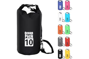 POPOYU Dry Bag 10L, Boat Dry Bags Black Waterproof Bag Dry Sack Roll Top Long Adjustable Shoulder Strap 2L/5L/10L/20L/30L/40L for Drifting Boating Kayaking Fishing Rafting Swimming Camping Canoeing Surfing