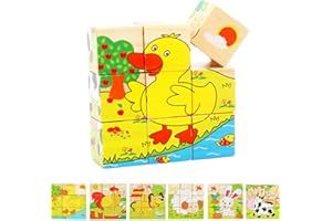 KOKOBOX Puzzle Bambini 1 2 3 Anni Puzzle in Legno Gioco Bimba Bambino Giocattoli Educativi per Bambini Cubo dei Giochi per Bambini Giochi Montessori Bambino Bambina - 9 Pezzi Animali
