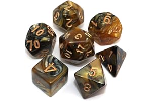 CREEBUY DND Polyhedral Dice for Dungeon and Dragons D&D RPG Role Playing Games Gold Black Dice with Dice Bag