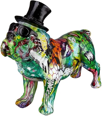 Casablanca Decoratieve figuur bulldog XXL staand - dierfiguur, sculptuur hond met halsband glazen diamant - decoratie woonkamer - street art, graffitidesign, meerkleurig, breedte 75 cm