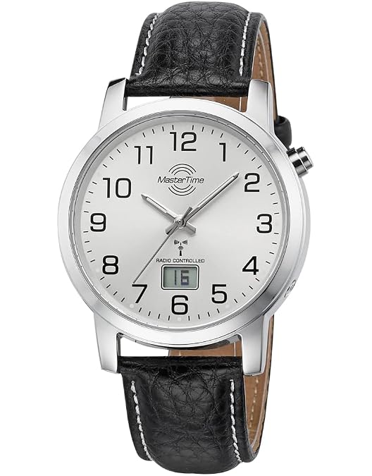 Master Time Orologio Da Uomo MTGA-10811-85L, Cinturino In Pelle Nera, Quadrante Grigio Con Display Digitale E Calendario, Movimento Al Quarzo