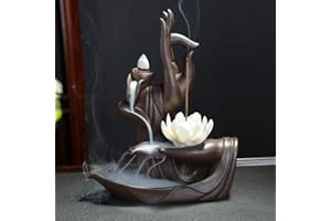 XUDREZ Bruciatore di incenso riflusso, realizzato a mano, a forma di loto/monaco con 10 coni di incenso riflusso, decorazione per la casa Lotus