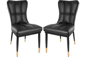 Bekrvio High Back Faux Leather Dining Chairs Set of 2, Modern Upholstered Knocker Dinning Chair with Deep Sponge Padded Seat with Metal Legs
