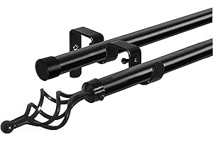 HOMEYA - Barras de Cortina Doble 160-310 cm, Barra de Cortina Extensible 16-19mm, con Terminales Forma Piña con Soportes, Barra de Cortina de Metal Decorativa Ajustable para Sala de Estar/Negro