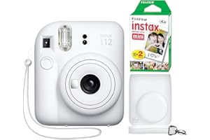 Fujifilm Instax Mini 12 Instant Camera Clay White + Minimate Custom Case + Fuji Instax Film 20 Sheets Twin Pack
