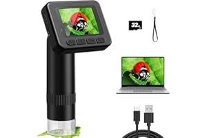 DIGIEVO Microscopio Digitale Portatile D-KS2 con Schermo IPS da 2", per Scattare Foto e Video, Scaricare su PC e Mac, Microscopio tascabile 1000X per Bambini/Adulti con Supporto Scheda SD da 32 G
