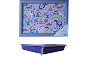 Optimal Products Kids Wooden Soft Padded Cushioned Bean Bag Children Lap Dinner Laptop Food Tray UK (Fairytale Design)