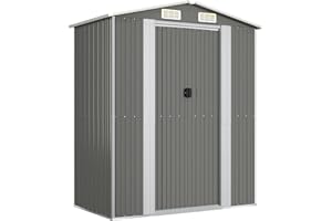 Festnight Cobertizo de Jardín Exterior, Caseta de Jardín 192x108x223 cm, Caseta de Jardín Metálica, Casetas Jardin Exteriores para Almacenamiento de Herramientas con Puertas Correderas Marrón Claro