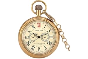 XOPIC Kupfer Antique London Antique Hands Mechanische Taschenuhr Handaufzug Skeleton Clock Herren Taschenuhren 30cm Kette