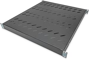 DIGITUS Estante - Profundidad variable - Para instalación fija - 19 pulgadas - 1U - Capacidad de carga 50 kg - Para armarios de red y servidores - A partir de 800 mm de profundidad de armario - Negro