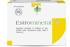Estromineral Fit, Integratore Menopausa e Ossa, 40 Compresse con Isoflavoni di Soia, Fermenti Lattici, Glucosamina Solfato, Calcio e Vitamina D3, Senza Glutine e Senza Lattosio