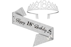 Moitkptt 18th Birthday Sash and Tiara, 18th Birthday Rhinestone Crown Birthday Gift for Girls 18th birthday decorations (Silver)