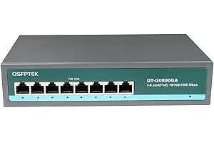 QSFPTEK 10/100/1000mbps 8 Porte Gigabit Ethernet Poe Switch, 8 Porte Poe IEEE802.3af/at Standard 120W (52V 2.3A) 100m a Lunga Distanza Non gestito Giga Poe Switch, Plug & Play, Desktop