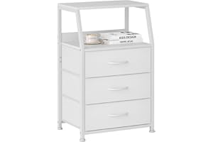 CAIYUN Chest of Drawers Bedroom with 3 Drawers, Tall Fabric Dresser with Shelf, Fabric Dresser for Entryway Hallway Living Room, Closet Storage Drawer, White
