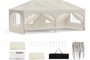 WOLTU Pop-up Gazebo, Gazebo with Sides 3m x 6m, Folding Event Shelter for Outdoor, Garden, Camping, Height Adjustable, Waterproof, UV-Protection, with Carry Bag, Beige