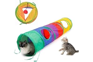 AIMICOCA Faltbarer Regenbogen-Tunnel mit Spielball für Indoor-Katzen, interaktives Katzenrohr-Spielzeug, zusammenklappbarer Pop-Up-Haustierschlauch mit 2 Löchern und Spielball, am besten