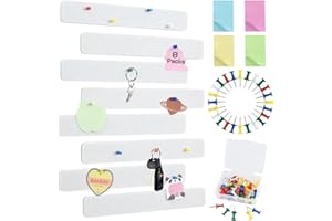 Vuzvuv 8Pcs White Cork Board Bar Strips with 50 Pushpins & Sticky Notes, Self-Adhesive Bulletin Board Strips No Damage for Wall, Felt Pin Board for Paste Notes, Photos, Schedules Office Decor