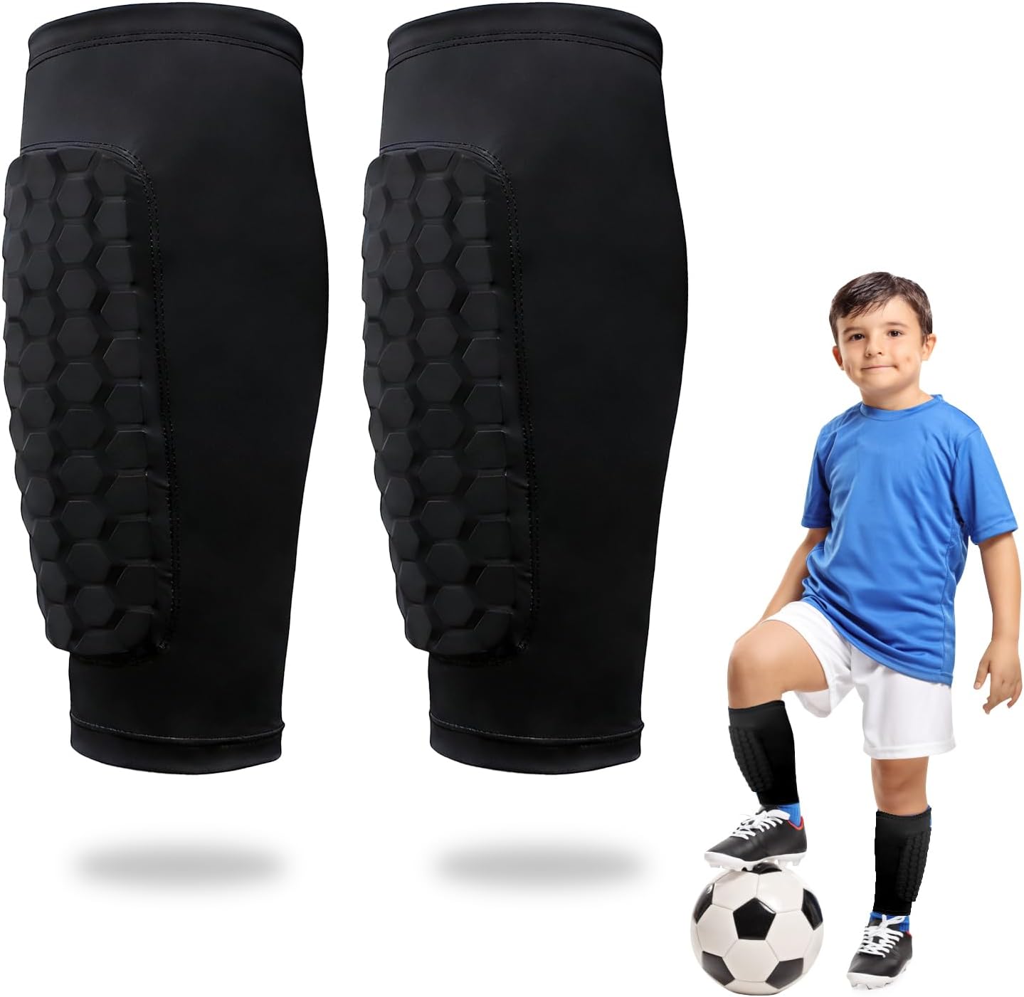 Espinilleras para niños con almohadillas de panal para fútbol, baloncesto, esquí, antigolpes, para niños y niñas