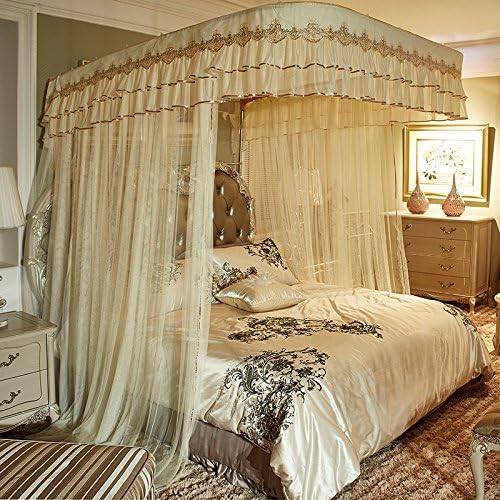 DexterityKing mosquito net Three-door mosquito net U-guide rail retractable mosquito nets Floor-standing curtain railings nets, yellow - three-doors, 150x200cm