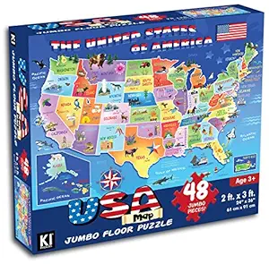 Educational USA Floor Map 48 Piece Floor Puzzle Measures 24 x 36 Inches Filled With Interesting And