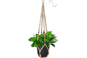 Apstaqeoo Macrame Plant Hangers Jute Rope Hanging Basket with Wood Beads Boho Decor Balcony Planter Garden Home Decor Ceiling Wall Plant Holder with 1 S Hook for Indoor Outdoor No Tassels 90CM(1PC)