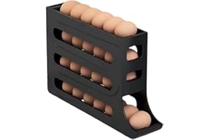Fogcroll Distributeur d'œufs pour réfrigérateur - Boîte de rangement à quatre niveaux - Roulement automatique - Grande capacité - Côté gain de place - Noir