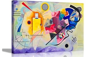 ARTLEY PRINTS Impression sur toile encadrée jaune rouge bleu par Wassily Kandinsky pour la maison, le bureau, la chambre à coucher, art mural 101 x 76 cm