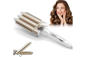 FAUXPONT Rizador de pelo, Rizador de 3 Tubos de cerámica de calentamiento rápido turmalina varita rizadora, Rizador de pelo con 180℃-210℃ temperatura ajustable, para Rizar y Ondas un Efecto Ondulado (25mm)