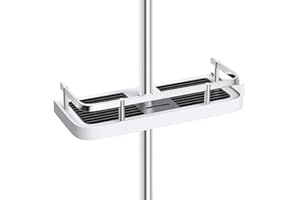 homeasy Bathroom Shower Shelf, Shower Caddy/Tidy No Drilling Shower Holders Storage for Soap Shampoo Shower Rack Hanging with Buckle and Shower Head Hook Suit 19mm-25mm Shower Rail