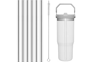 Yuecda Metalowe słomki wielokrotnego użytku do kubka Stanley Iceflow Flip 850 ml, 6 wymiennych słomek ze stali nierdzewnej z 1 szczotką do czyszczenia słomek do akcesoriów Stanley (do Stanley Iceflow