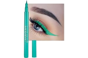 RENHUANGFUXI Coloured Eyeliner, Green Eyeliner, Waterproof Liquid Eyeliner All Day Long-Lasting Eye Liners, Highly-Pigmented Colourful Eyeliner for Eye Makeup Tools, Black, White, Red, Dark Brown, Blue(Only Green)