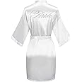 goodmansam Women's Silver Rhinestones Bride Bridesmaid Short Satin Kimono Robe for Wedding Party Getting Ready