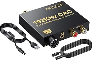 PROZOR Convertidor DAC 192kHz Soporte 5.1CH Convertidor Óptico a RCA con Volumen Ajustable Óptico Digital Toslink a RCA Analógico L/R Convertidor de 3,5 mm para HDTV Blu-ray DVD PS3 PS4