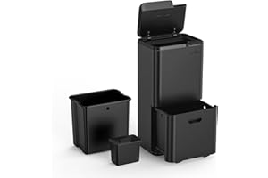 mVm Poubelle Cuisine Tri Sélectif 63 Litres,3 Compartiments, Acier INOX,Poubelle Recyclage Rectangulaire à Pédales,Couvercles, Poignées,Fermeture en Douceur,Anti Traces,Anti Odeurs