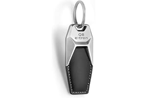 Audi 3182300100 nyckelring metall/läder hänge nyckelring nyckelring med Q8 e-tron gravering, silver/svart, silver, Einheitsgr