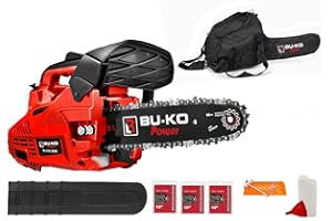 BU-KO Scie à chaîne essence 26 CC, poignée légère | 3 chaînes et barre de 10 "incluses | Housse de protection et équipement de sécurité complet