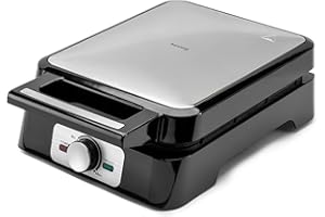 Huslog Macchina per Waffle 4 Pezzi, 1500W, Piastra Antiaderente, Temperatura Regolabile, Spia di Controllo, Manico Cool Touch, Rivestimento in Acciaio Inox, Nero