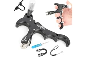 AMEYXGS Tiro con L'Arco Release Aid 4 Dita Ausili per Il Rilascio per Arco Compound e Corda D Loop Rilascio in Lega di Alluminio con Calibro Rotante a 360° RH/LH