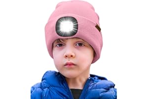 ATNKE Enfants LED Bonnet Lampe Frontale, USB Rechargeable 4 LED Chapeau de Course Ultra Lumineux Mains Libres Lumière Hiver Chaud Tricot Bonnet Cadeaux pour Garçons et Filles