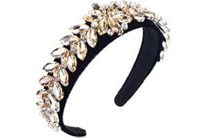 AIZIYIN Vintage Kristall Strass Stirnbänder Glitzern Silber Diamant Stirnband Samt Gepolstert Breite Haarbänder Party Hochzeit Kopfschmuck Haarschmuck für Frauen