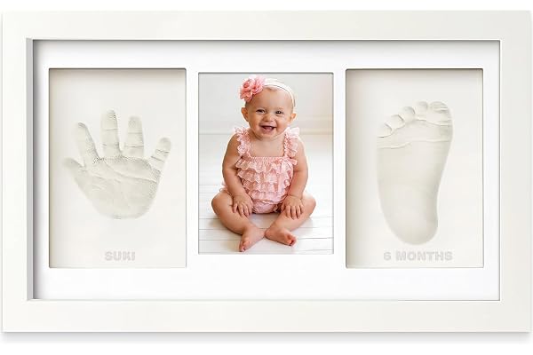 Yiukou Cadre Empreinte Main Pied Bebe avec Argile, Kit Empreinte Bebe avec NOM pour Cadeau Bebe Naissance, Cadre Empreinte Bébé avec Argile Anti-Fissuration-Blanc