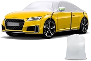 JINSENTGG Half Car Cover Replacement for Audi TT 1998-2024, Soft Top Roof Protector Car Cover Waterproof, Half Garage with Straps UV Resistant for All Weather, UV Resistant Rain Sun Dust Protection, Silver