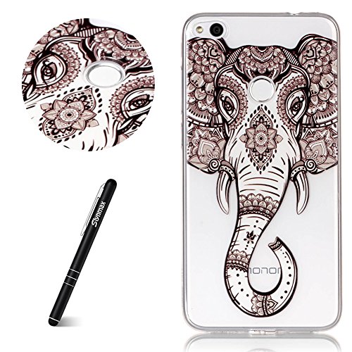 Huawei P8 Lite 2017 Case Silicone, Huawei P8 Lite 2017 Case Clear, Slynmax Huawei P8 Lite 2017 Phone Case Transparent Ultra Slim Fit Oil Embossed Tattoo Elephant Design Crystal Clear Soft Gel Case